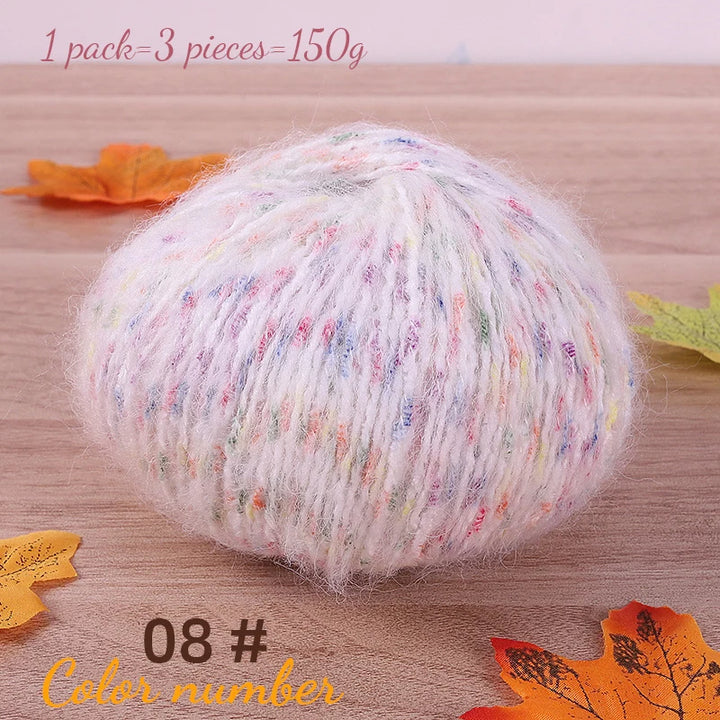 150g Colorful Dot Alpaca Mohair Yarn (3 Pieces) – Gradient Rainbow Knitting Yarn for Sweaters, Shawls, Hats & Scarves
