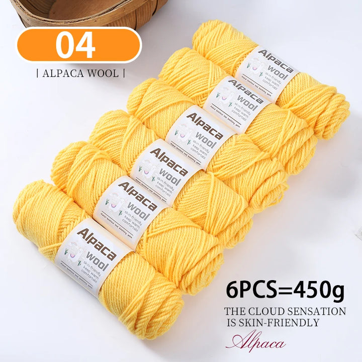 450g Alpaca Wool Yarn Set (6 Pieces) – Thick Knitting Yarn for Sweaters, Shawls, Hats & Winter Crafts