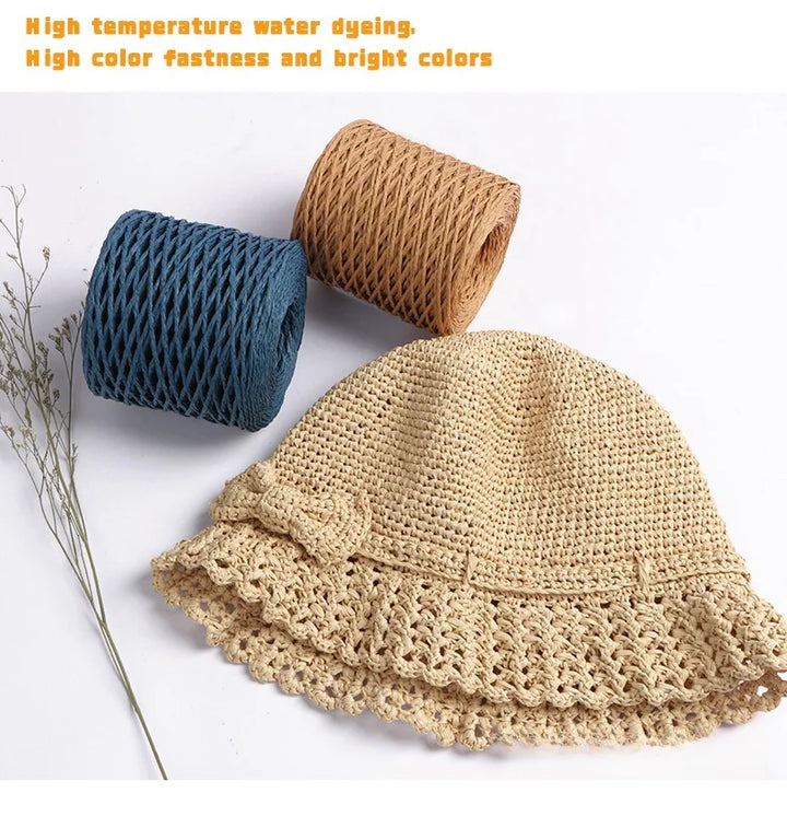 190g Bamboo Raffia Yarn (2 Skeins) – Straw Paper Crochet Yarn for Summer Hats, Bags & DIY Crafts
