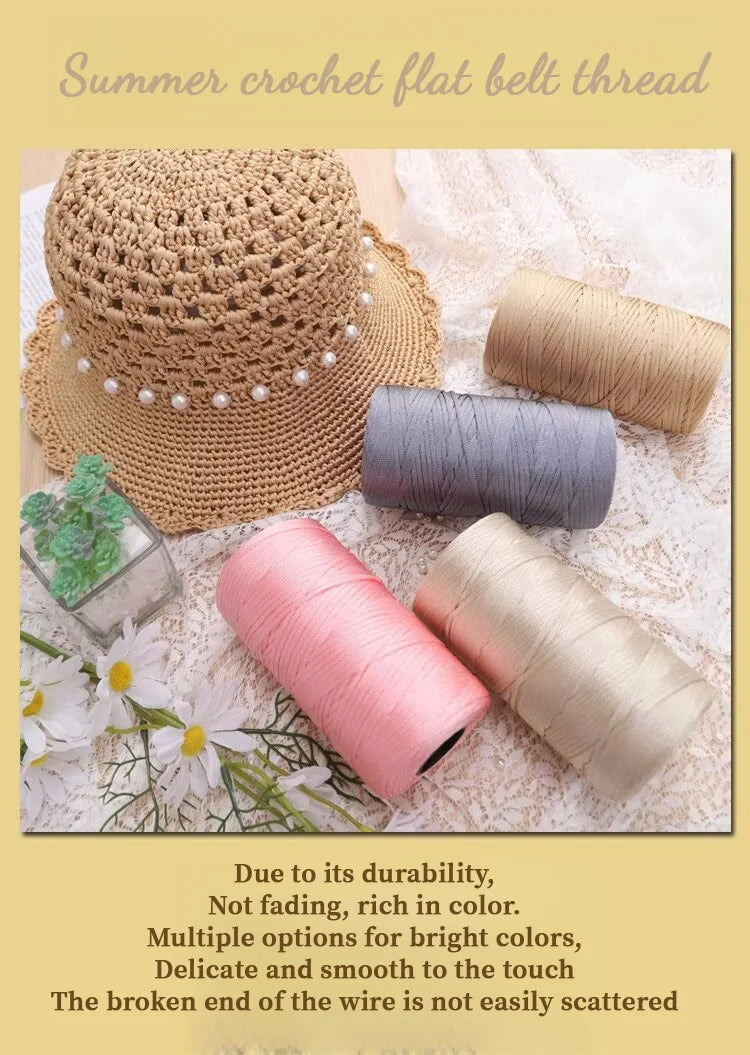 250g Lightweight Flat Ribbon Yarn – Hollow Crochet Yarn for Summer Hats, Bags & DIY Crafts