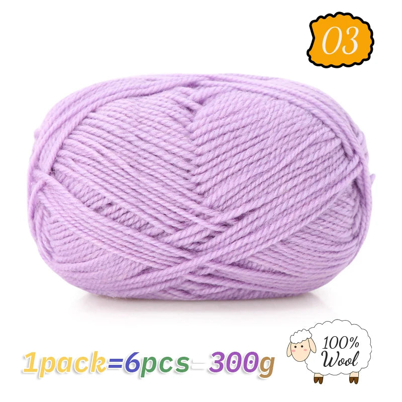 300g 100% Pure Wool Yarn (6 Pieces) – Soft Warm Knitting Yarn for Sweaters, Hats, Scarves & Winter DIY Projects