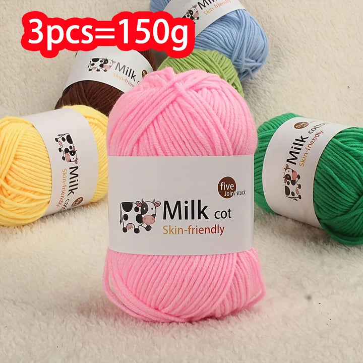 150g Medium-Coarse Milk Cotton Yarn – Soft Crochet & Knitting Yarn for Sweaters, Hats, Scarves & DIY Crafts