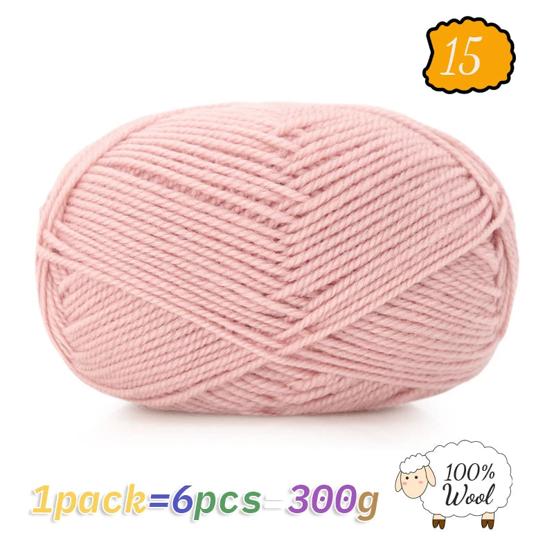 300g 100% Pure Wool Yarn (6 Pieces) – Soft Warm Knitting Yarn for Sweaters, Hats, Scarves & Winter DIY Projects