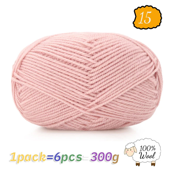 300g 100% Pure Wool Yarn (6 Pieces) – Soft Warm Knitting Yarn for Sweaters, Hats, Scarves & Winter DIY Projects