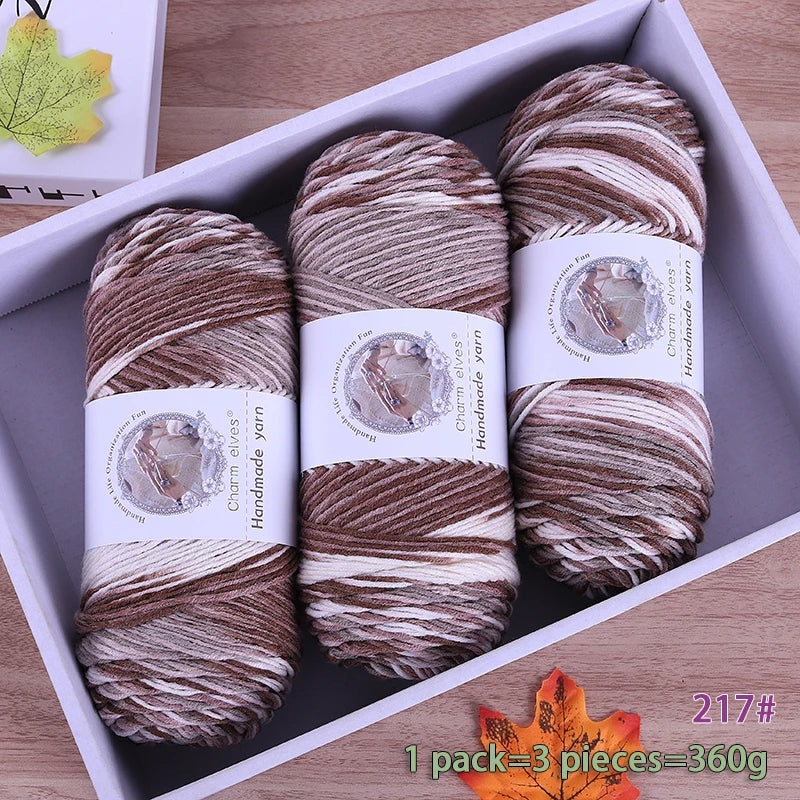 360g Rainbow Gradient Section-Dyed Yarn – Medium-Thick Hand Knitting Yarn for Sweaters, Hats & Scarves (3pcs Pack)