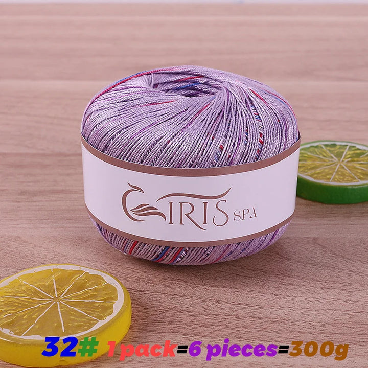 300g No.6 Mercerized Cotton Lace Yarn (6 Pieces) – Gradient Dyed Crochet Yarn for Shawls, Summer Sweaters & Knitwear