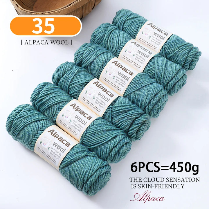 450g Alpaca Wool Yarn Set (6 Pieces) – Thick Knitting Yarn for Sweaters, Shawls, Hats & Winter Crafts