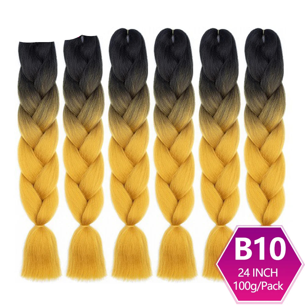 Set of braided hair extensions with black to yellow gradient