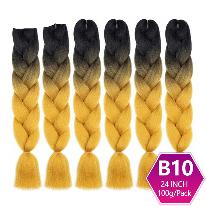 Set of braided hair extensions with black to yellow gradient