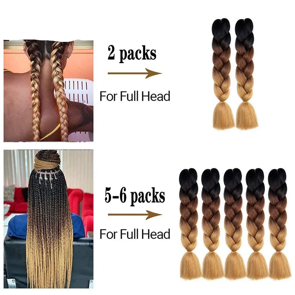 Ombre Braiding Hair 24 Inch – Colorful Jumbo Synthetic Braiding Hair Extensions for Women (Purple, Pink, White, Red, Blue)