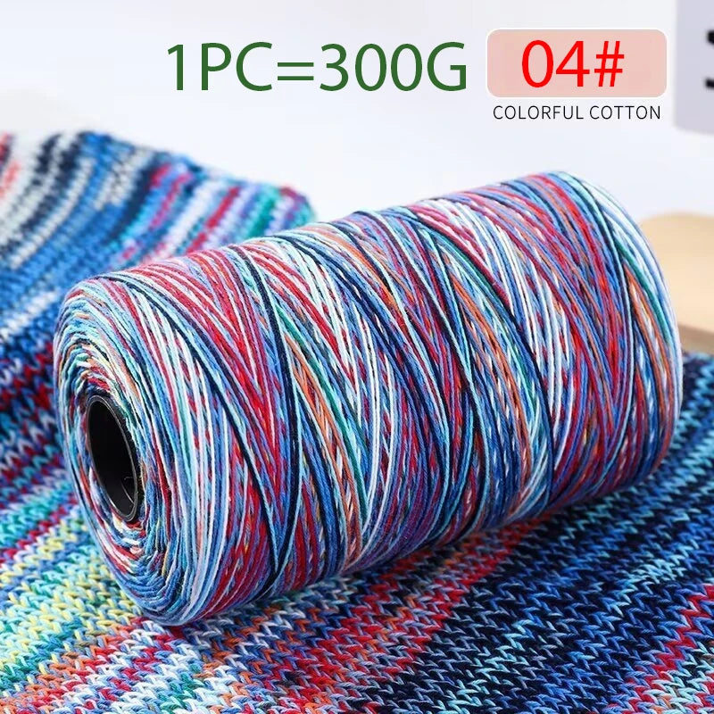 300g 100% Cotton Rainbow Section-Dyed Yarn – Retro Knitting Yarn for Sweaters, Scarves, Hats & DIY Accessories