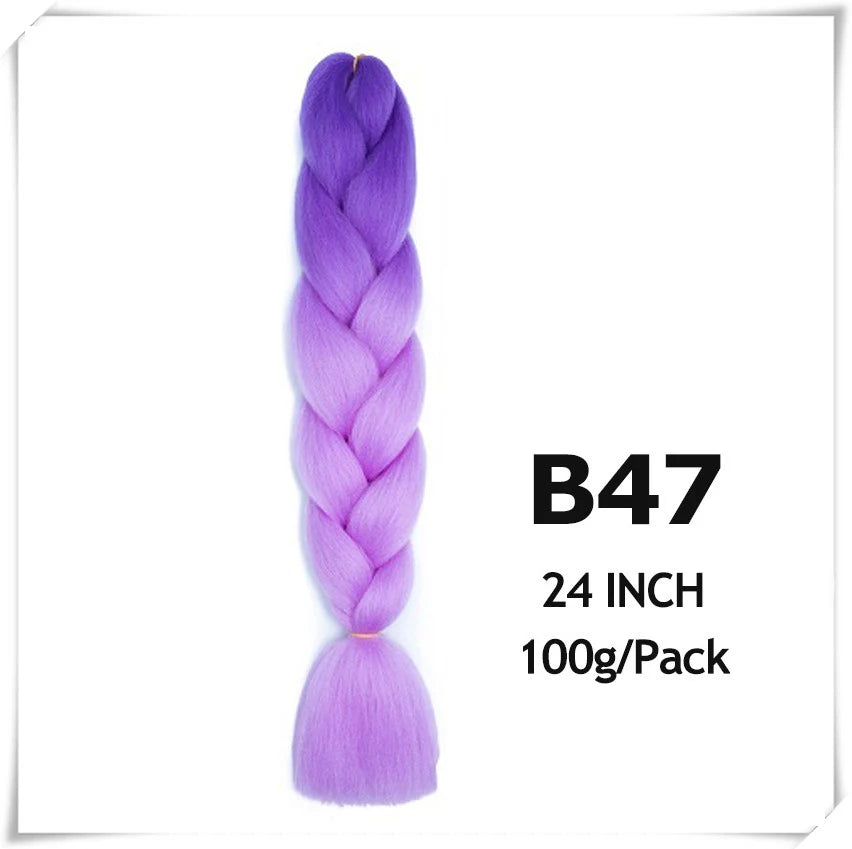 Pre-Stretched Jumbo Braiding Hair – 24 Inch Ombre Purple Synthetic Crochet Extensions for Women