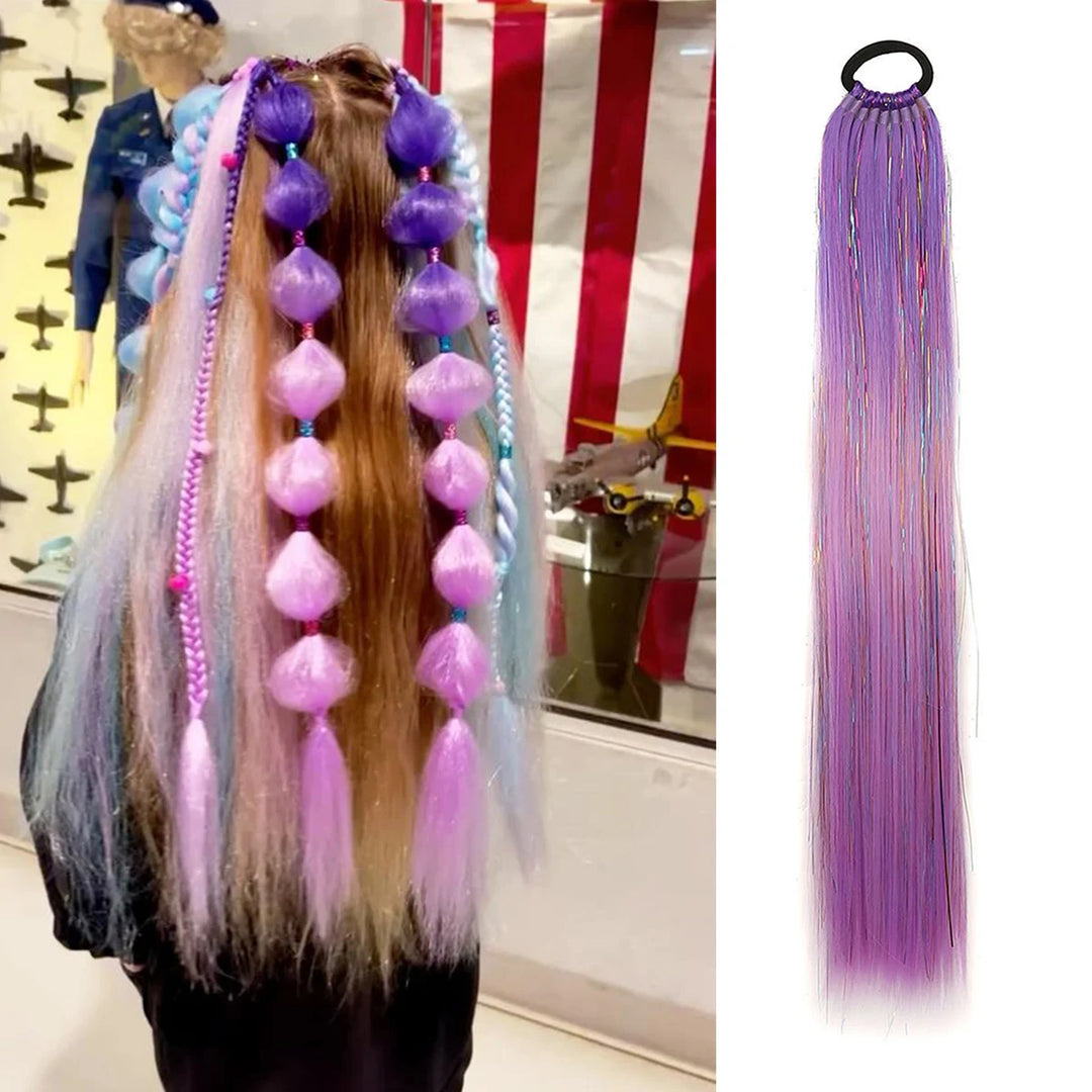 Purple, Pink & White 3-Tone Ombre Braiding Hair – Straight Jumbo Braids with Tinsel, Festival & Rave Hair Extensions for Girls (Crazy Hair Day)