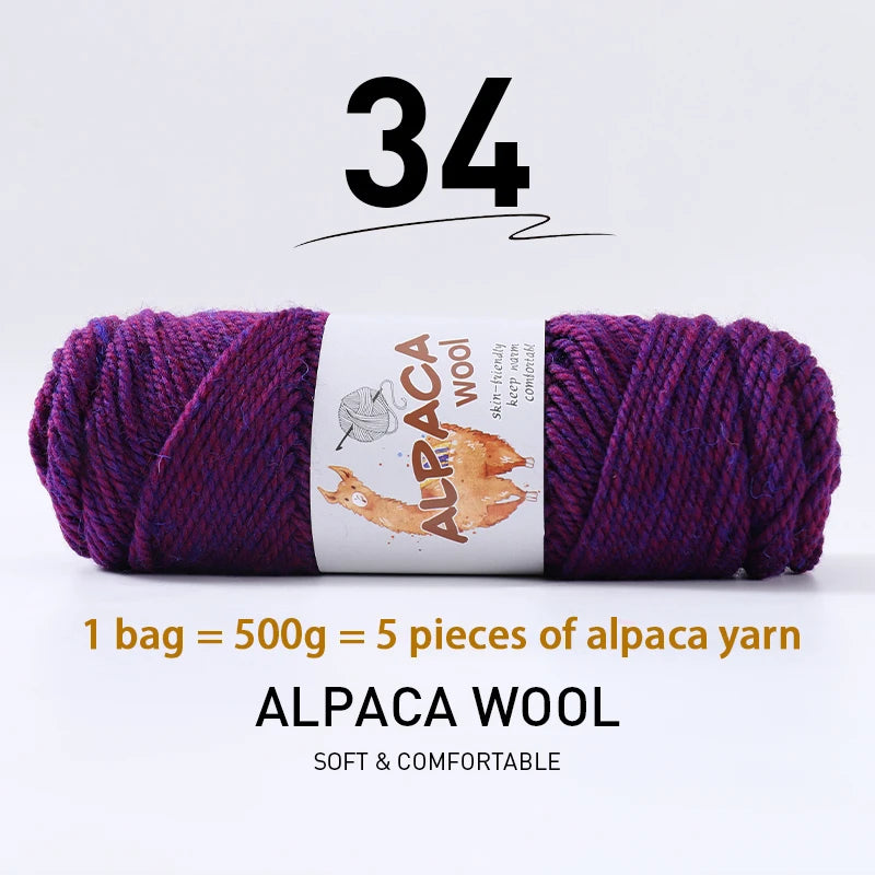 500g Thick Alpaca Wool Yarn Set (5 Skeins) – Soft Warm Knitting Yarn for Sweaters, Scarves, Hats & Winter Crafts