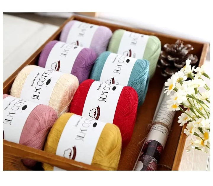 200g Pure Silk Cotton Thread – 100% Cotton Fine Yarn for Hand-Knitted Shawls, Sweaters & Hats