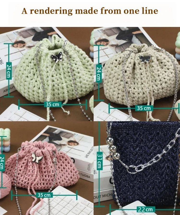 300g Shiny Silver Silk Hollow Yarn – Polyester Crochet Yarn for Bags, Hats, Shoes & DIY Crafts