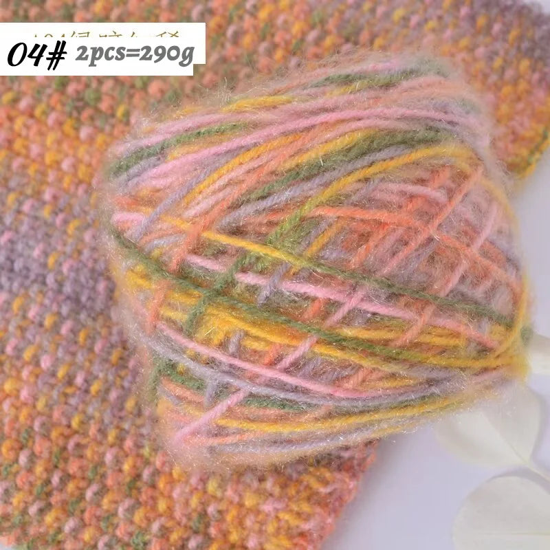 290g Colorful Gradient Imitation Squirrel Yarn – Thick Section-Dyed Yarn for Knitting & Crochet (2 Pcs/Pack)