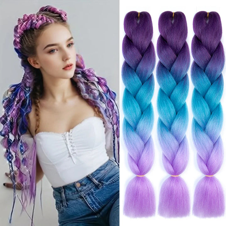 3 Packs 24 Inch Rainbow Braiding Hair Extensions – Ombre Synthetic Jumbo Braid Hair for Crochet Braids (Rose Red)