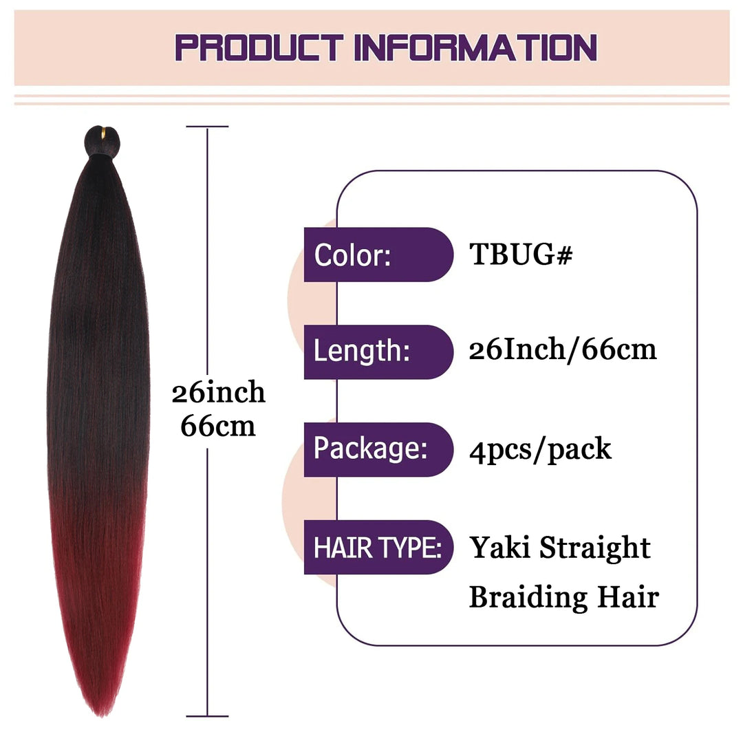 Ombre Pre-Stretched EZ Braiding Hair – 4PCS Natural Yaki Synthetic Extensions for Box Braids & Twists