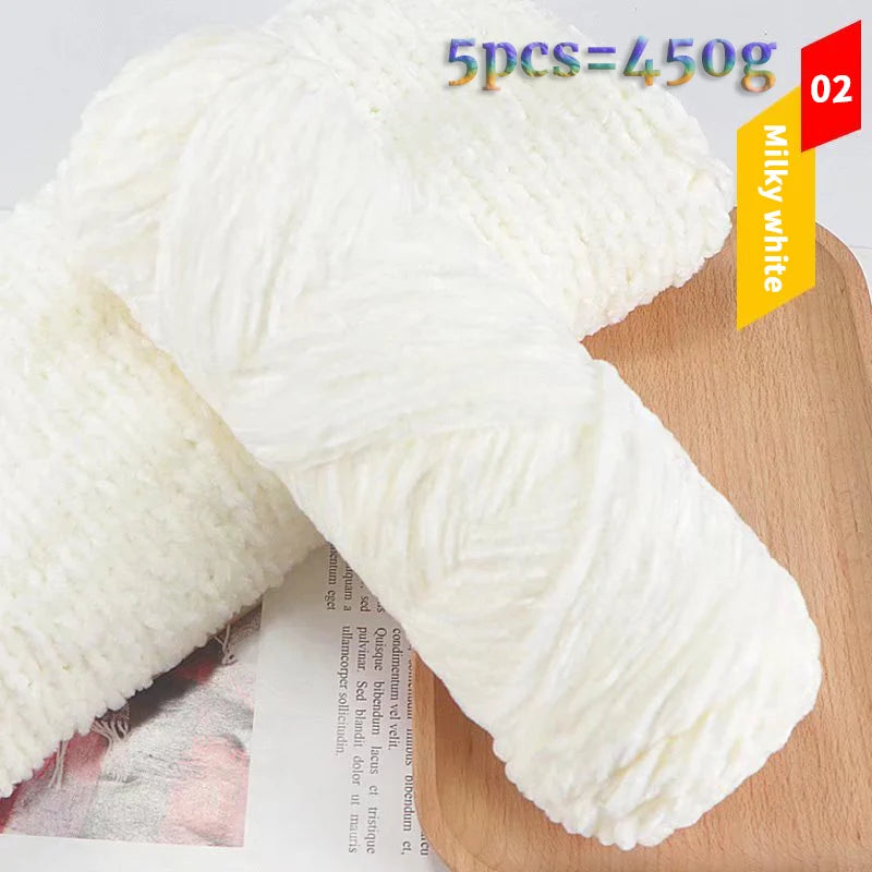 450g Chenille Warm Velvet Ice Yarn – Soft Thick Knitting Yarn for Sweaters, Scarves & Blankets (5 Pcs/Pack)