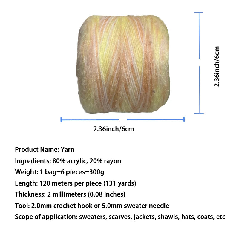 300g Soft Long-Haired Yarn Set – 6-Piece Fluffy Yarn for Knitting & DIY Projects