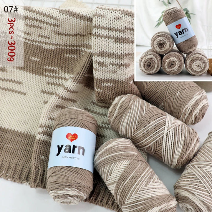 300g Rainbow Gradient Acrylic Yarn Set (3 Pieces) – Medium-Thick Knitting Yarn for Sweaters, Scarves, Hats & DIY Crafts