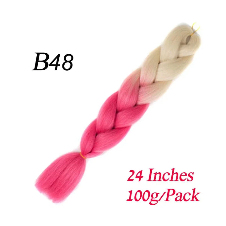 24 Inch Synthetic Ombre Jumbo Braiding Hair – DIY Braid Extensions for Women (Purple/Pink/Yellow/Red)