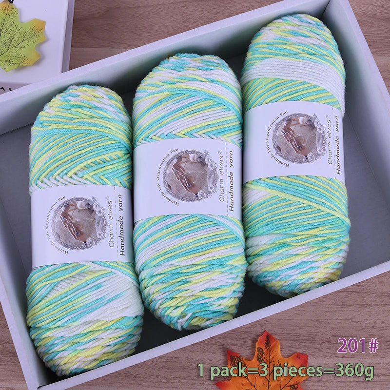 360g Rainbow Gradient Section-Dyed Yarn – Medium-Thick Hand Knitting Yarn for Sweaters, Hats & Scarves (3pcs Pack)