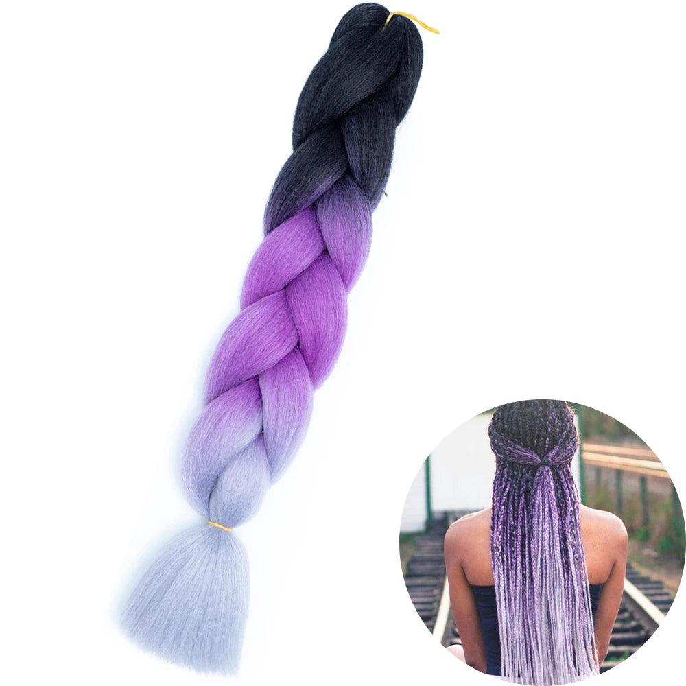 🌈 Synthetic Braiding Hair 24 Inch – Jumbo Ombre Braid Extensions (Purple, Pink, Yellow, Red)