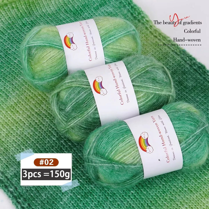 150g Mohair Gradient Spray Yarn (3 Skeins) – Lightweight Rainbow Knitting Yarn for Sweaters, Hats, Scarves & Shawls