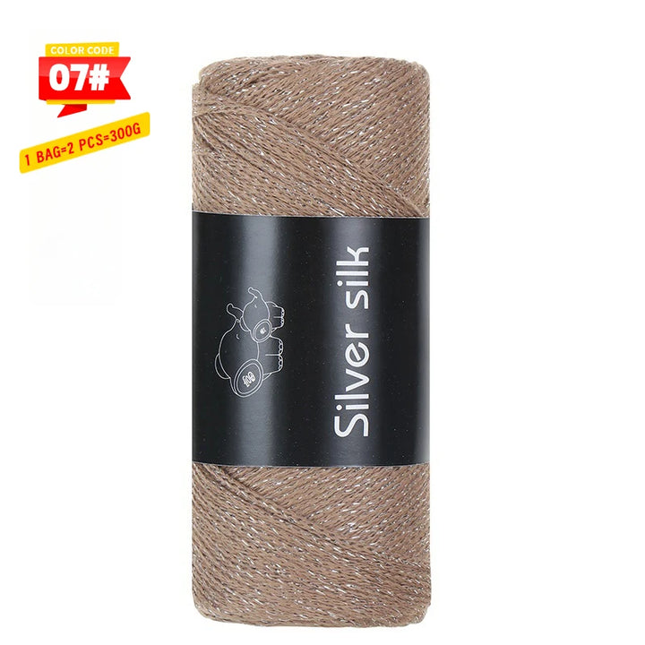 300g Shiny Silver Silk Hollow Yarn – Polyester Crochet Yarn for Bags, Hats, Shoes & DIY Crafts