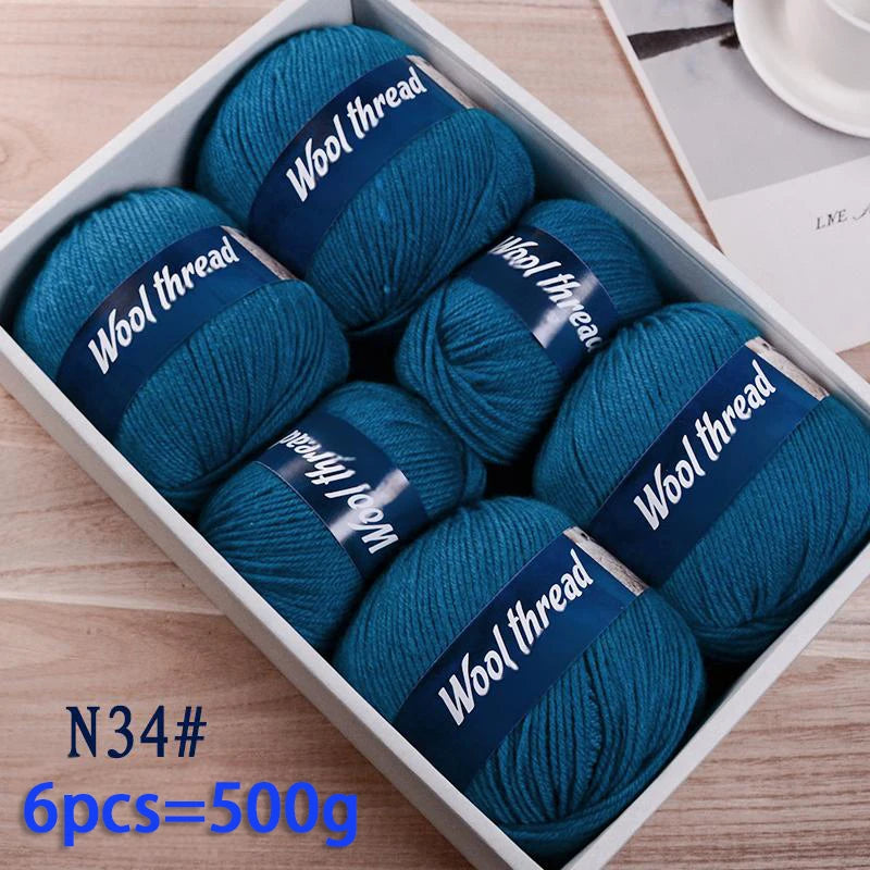 500g Fine Wool & Sheep Cashmere Yarn – Soft Warm Knitting Yarn (6 Pieces/Pack)