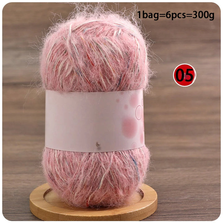 Mixed-Color Long-Haired Mohair Yarn – Fashionable Fluffy Knitting Yarn for Sweaters & Crafts