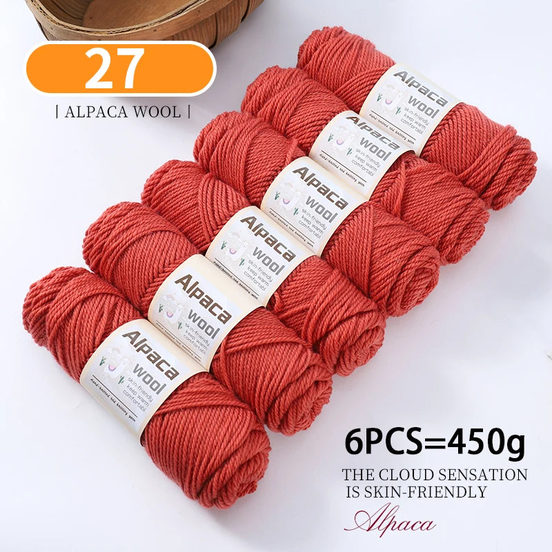450g Alpaca Wool Yarn Set (6 Pieces) – Thick Knitting Yarn for Sweaters, Shawls, Hats & Winter Crafts