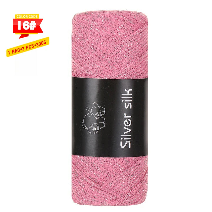 300g Shiny Silver Silk Hollow Yarn – Polyester Crochet Yarn for Bags, Hats, Shoes & DIY Crafts