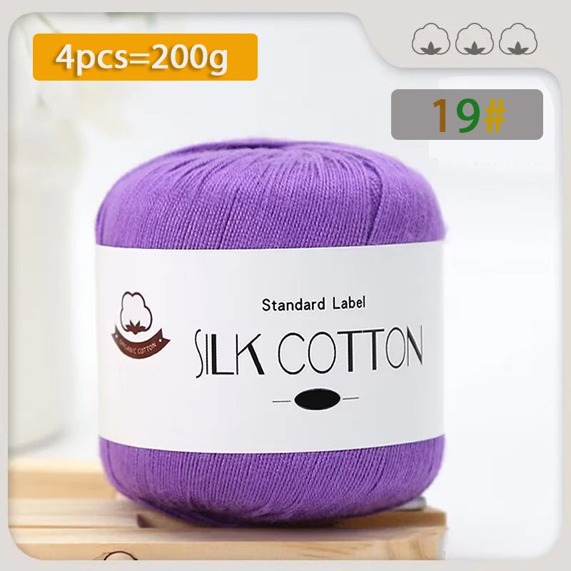 200g Pure Silk Cotton Thread – 100% Cotton Fine Yarn for Hand-Knitted Shawls, Sweaters & Hats