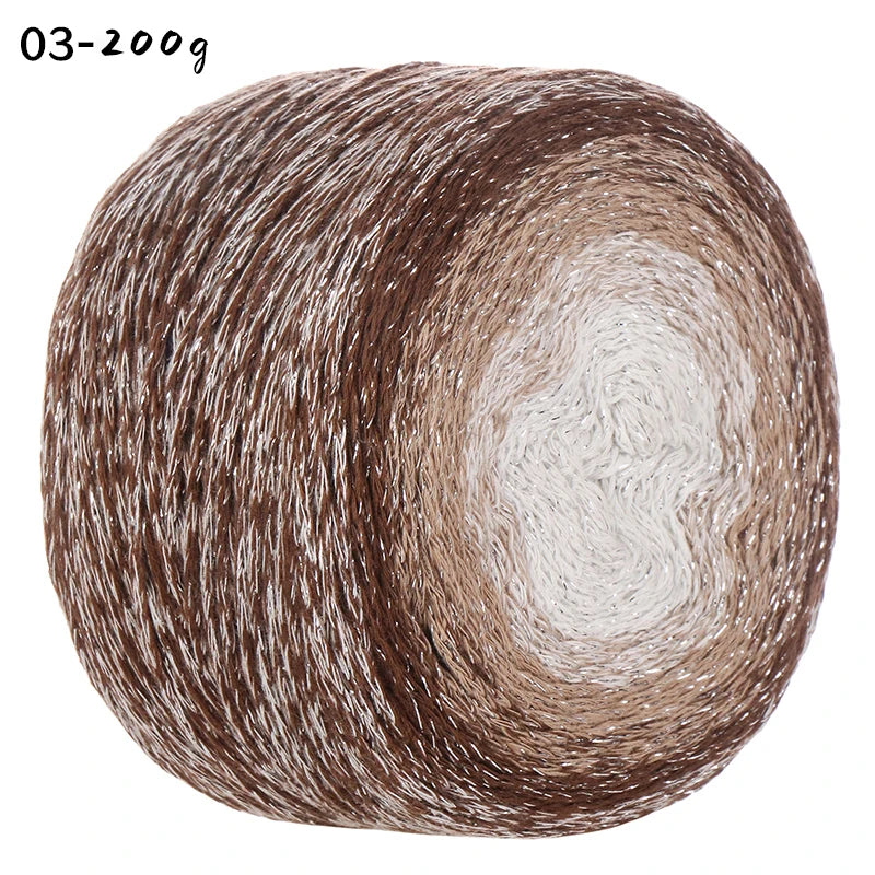 200g Shiny Gradient Silver Yarn – Large Skein Hollow Knitting Yarn for Bags, Hats & DIY Crafts