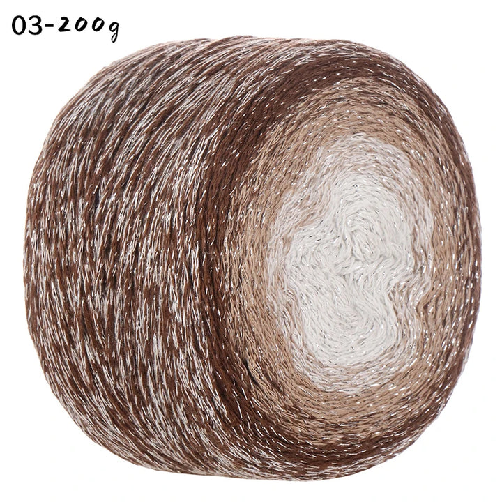 200g Shiny Gradient Silver Yarn – Large Skein Hollow Knitting Yarn for Bags, Hats & DIY Crafts