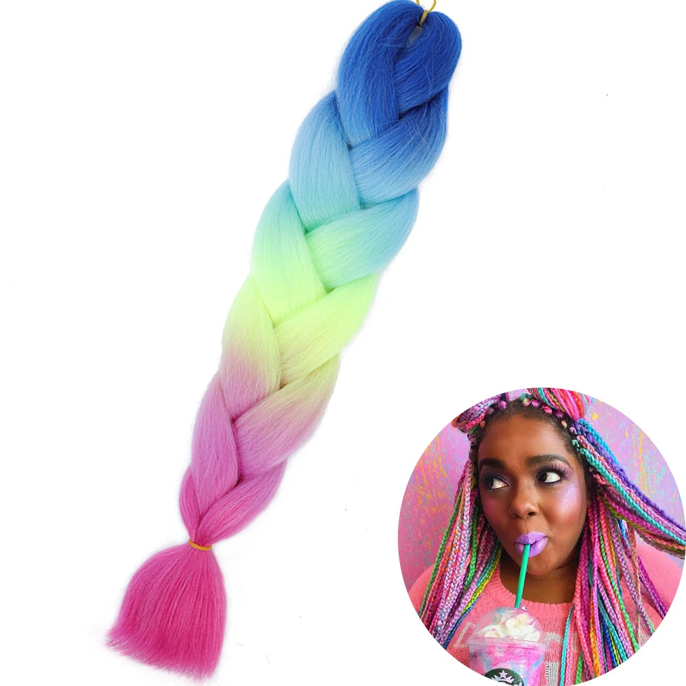 24" Synthetic Yaki Braids Hair – Kanekalon Ombre Jumbo Braiding Extensions for Women