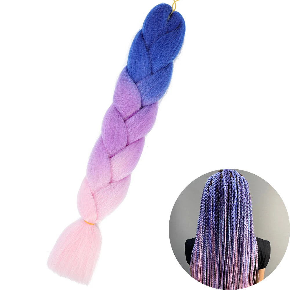 🌈 Synthetic Braiding Hair 24 Inch – Jumbo Ombre Braid Extensions (Purple, Pink, Yellow, Red)
