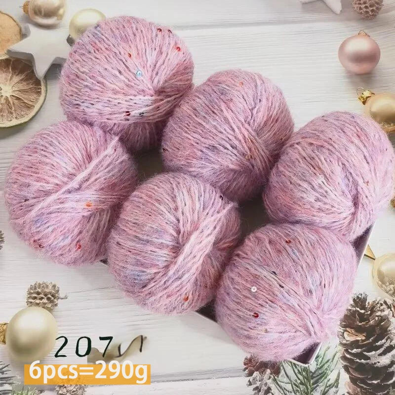 300g Colorful Sequined Alpaca Yarn – Soft Knitting Yarn for Sweaters, Scarves & Hats (6 Pieces/Pack)