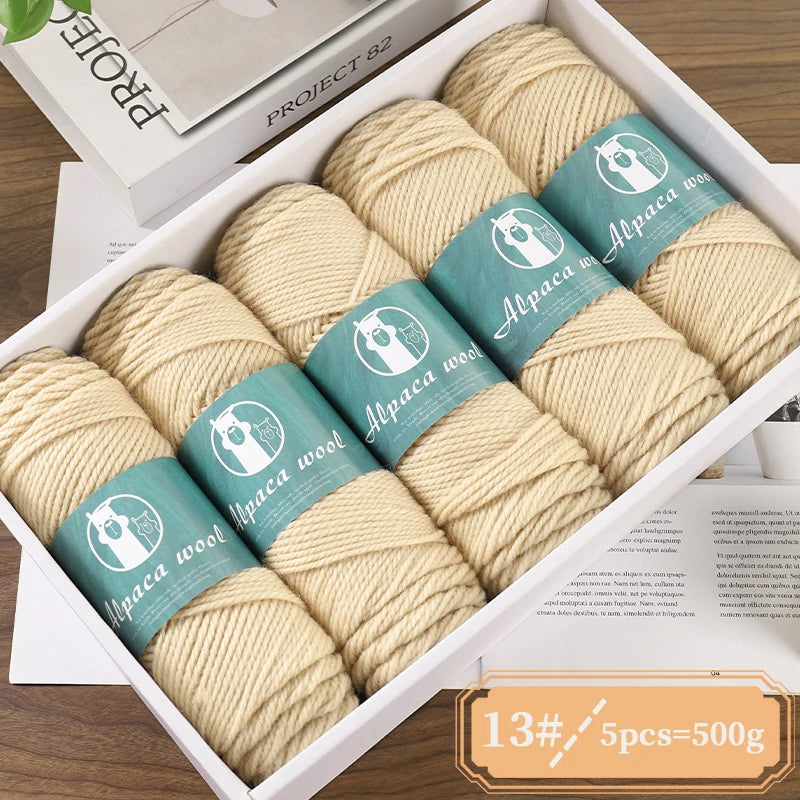 Alpaca Wool Boutique Yarn – 500g Thick Knitting Yarn Set (5 Pieces) for Sweaters, Scarves & Winter Wear