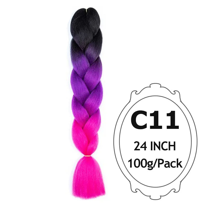 Ombre Braiding Hair 24 Inch – Colorful Jumbo Synthetic Braiding Hair Extensions for Women (Purple, Pink, White, Red, Blue)