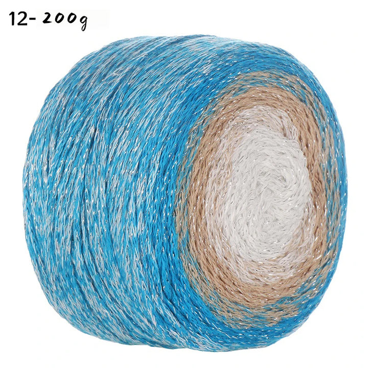 200g Shiny Gradient Silver Yarn – Large Skein Hollow Knitting Yarn for Bags, Hats & DIY Crafts