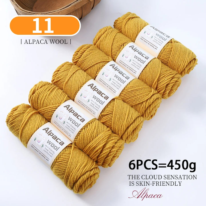 450g Alpaca Wool Yarn Set (6 Pieces) – Thick Knitting Yarn for Sweaters, Shawls, Hats & Winter Crafts