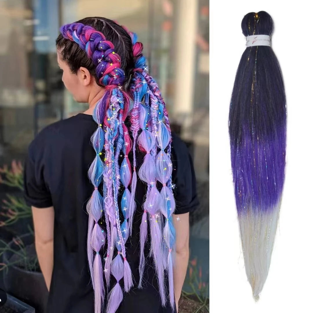 1pc Tinsel EZ Braids – Ombre Straight Braiding Hair Extension, Festival & Rave Hair for Girls (Crazy Hair Day)