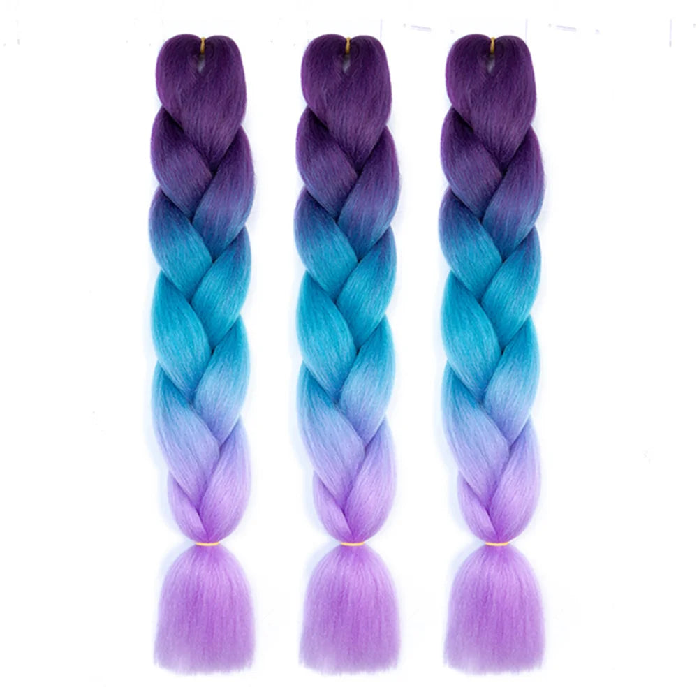 3 Packs 24 Inch Rainbow Braiding Hair Extensions – Ombre Synthetic Jumbo Braid Hair for Crochet Braids (Rose Red)