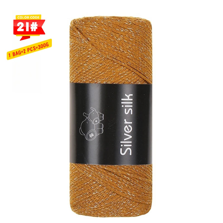 300g Shiny Silver Silk Hollow Yarn – Polyester Crochet Yarn for Bags, Hats, Shoes & DIY Crafts