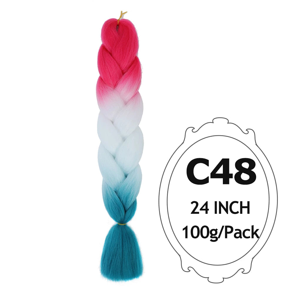 Ombre Braiding Hair 24 Inch – Colorful Jumbo Synthetic Braiding Hair Extensions for Women (Purple, Pink, White, Red, Blue)