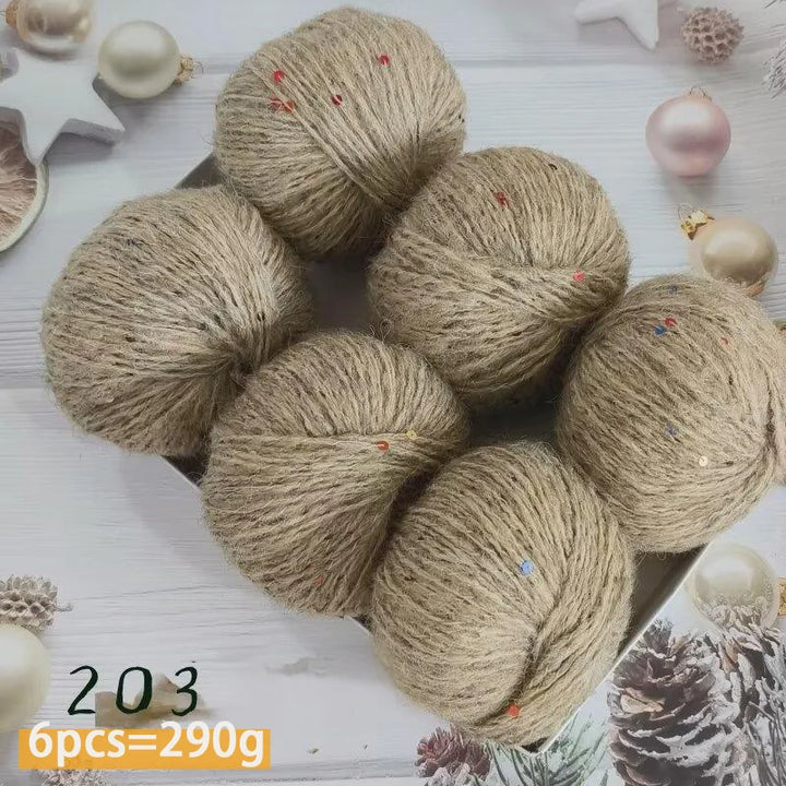 300g Colorful Sequined Alpaca Yarn – Soft Knitting Yarn for Sweaters, Scarves & Hats (6 Pieces/Pack)